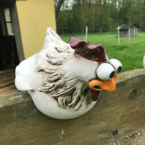 Funny Chicken Fence Decor – Resin Garden Statues - product image 2