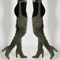 Women Faux Suede Thigh High Waist Belt Chunky High Heel Slouch Boots | Over The Knee Waist Belted Boots - product image 1