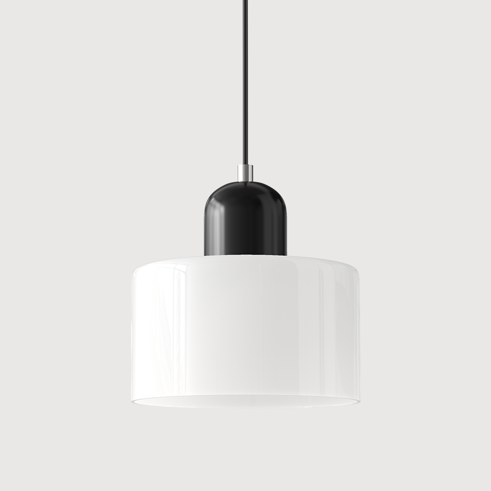 Lámpara colgante moderna de mediados de siglo con luz blanca cálida y pantalla de vidrio esmerilado de dos niveles