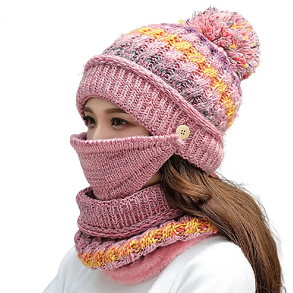 Cozy Knitted Hat Scarf Set with Velvet Lining - product detail 9