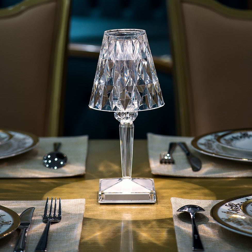 Lámpara elegante con acento de cristal, regulable y recargable para iluminación del hogar