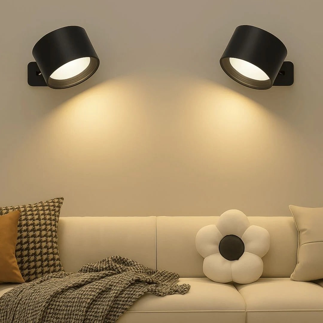 Aplique de pared recargable con iluminación LED moderna e inalámbrica y lámpara magnética con rotación de 360°