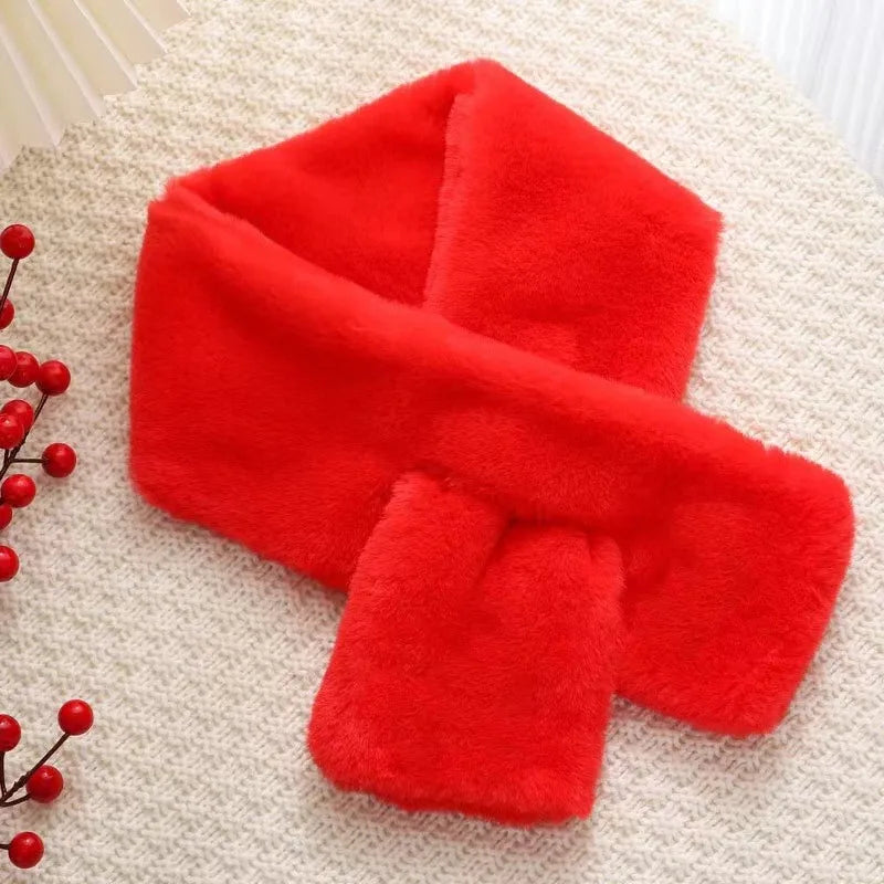 Faux Fur Cross Collar Neck Warmer Winter Scarf - product detail 6