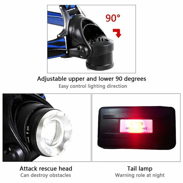 990000LM Rechargeable LED Headlamp Zoomable Torch Tactical Headlight Flashlight - product image 5