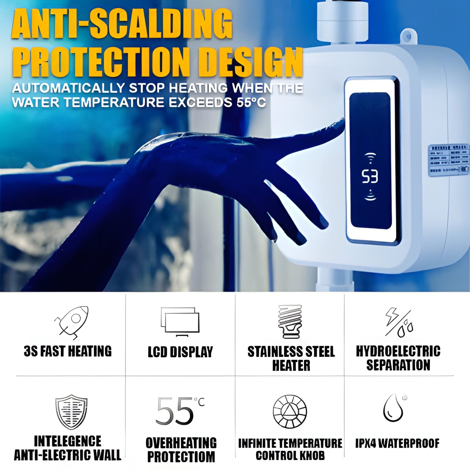 Portable Water Heater | Tankless Hot Water Heater Electric 3500W | Temperature Control Knob - product image 2