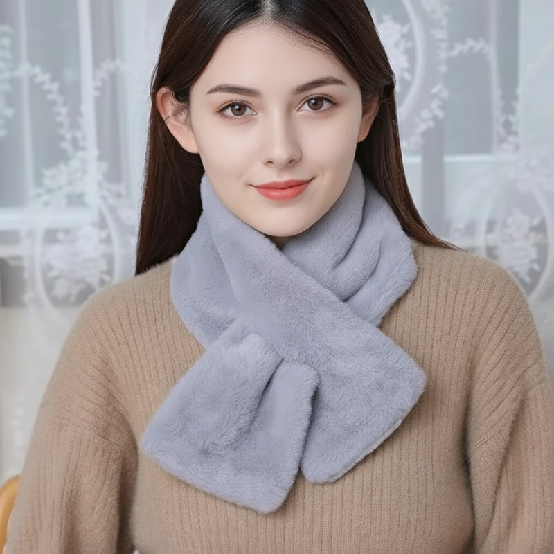 Faux Fur Cross Collar Neck Warmer Winter Scarf - product detail 7