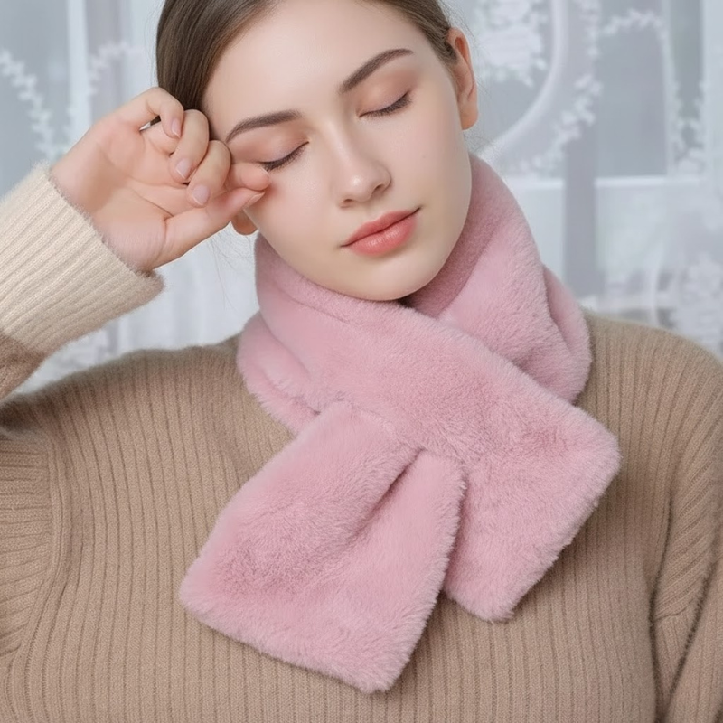 Faux Fur Cross Collar Neck Warmer Winter Scarf - product detail 8