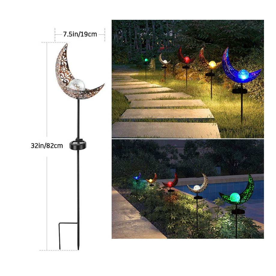 Luz solar de jardín para exterior con estaca para senderos, esfera de vidrio craquelado y LED cálido