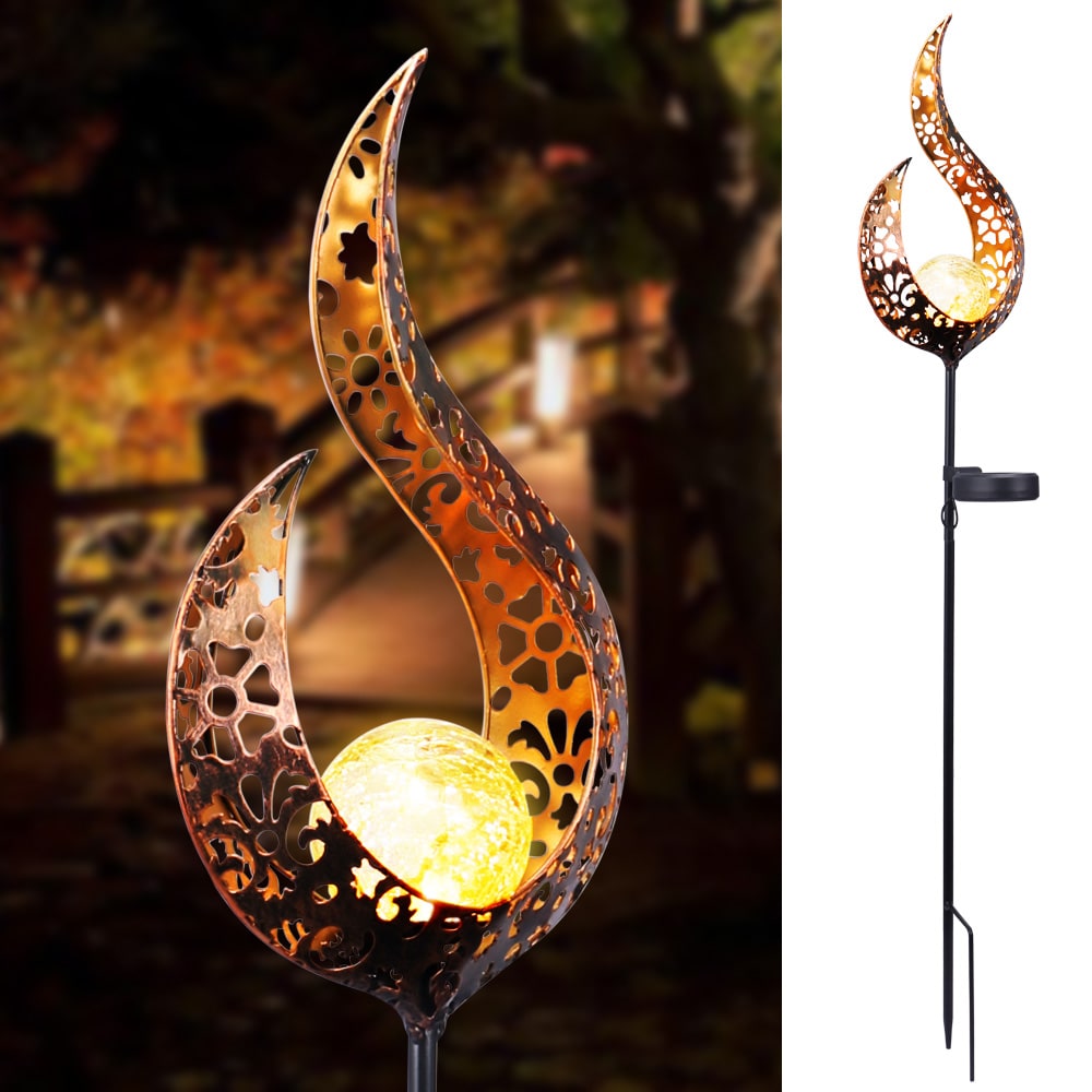 Luz solar de jardín para exterior con estaca para senderos, esfera de vidrio craquelado y LED cálido