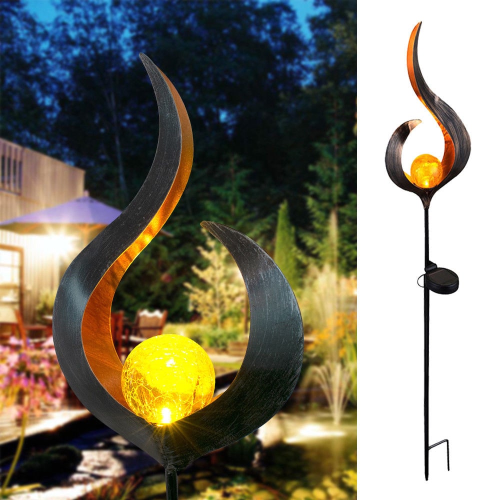 Luz solar de jardín para exterior con estaca para senderos, esfera de vidrio craquelado y LED cálido