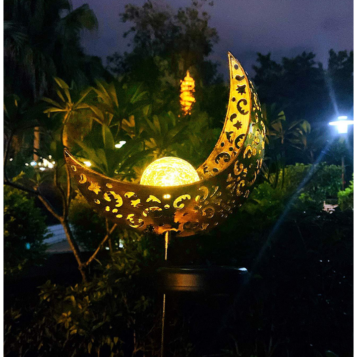 Luz solar de jardín para exterior con estaca para senderos, esfera de vidrio craquelado y LED cálido