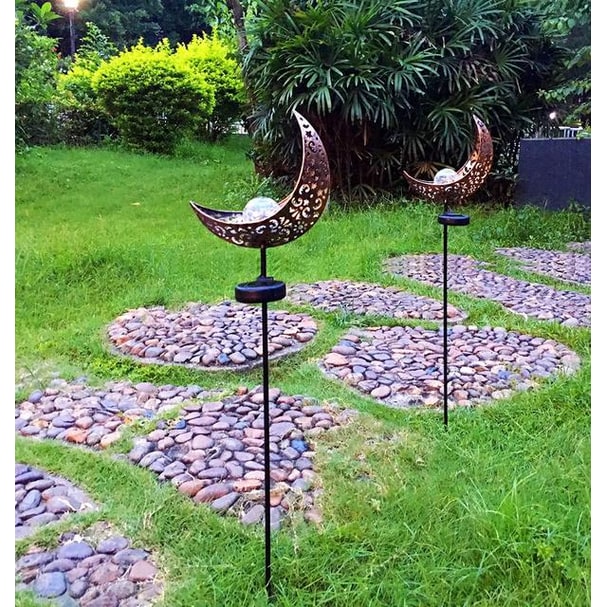 Luz solar de jardín para exterior con estaca para senderos, esfera de vidrio craquelado y LED cálido