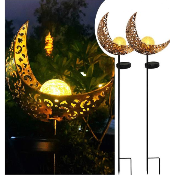 Luz solar de jardín para exterior con estaca para senderos, esfera de vidrio craquelado y LED cálido