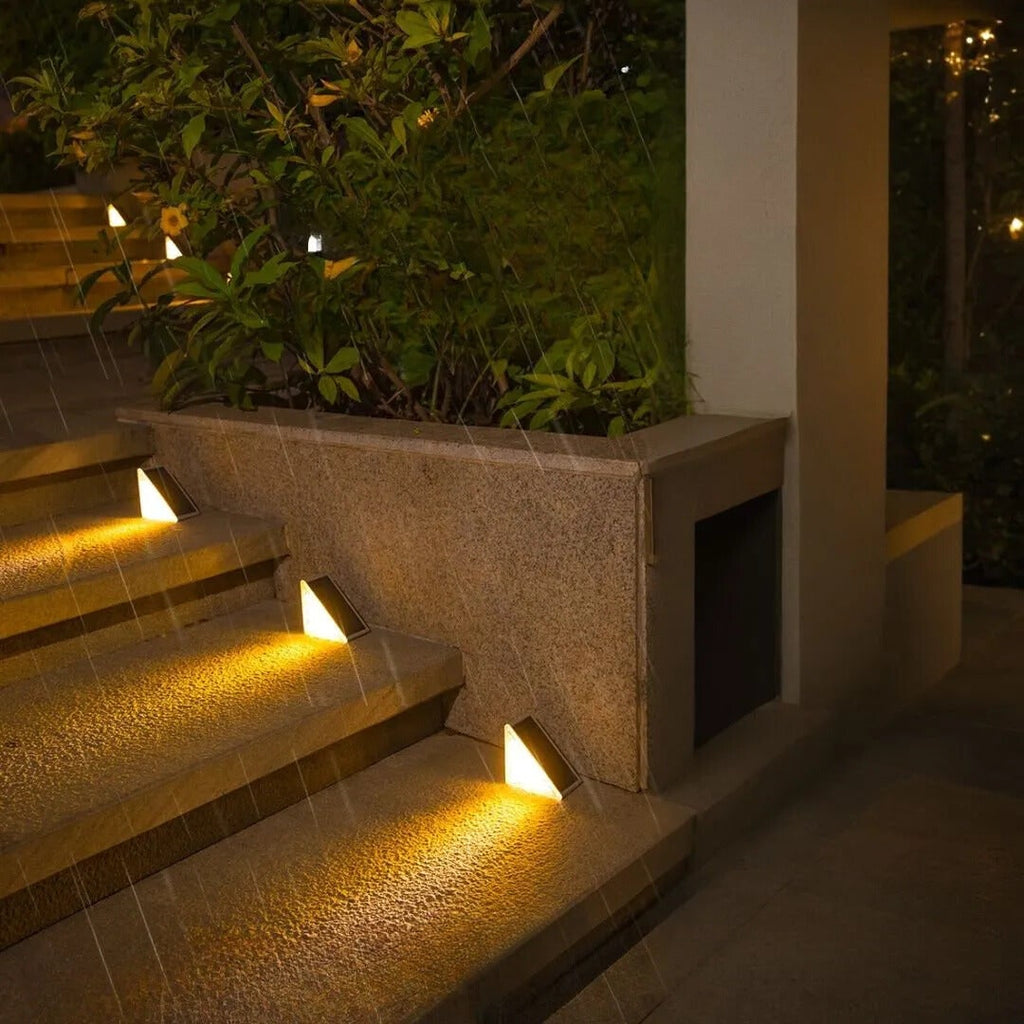 Luces solares de exterior para terraza, impermeables, LED y triangulares, para escalones