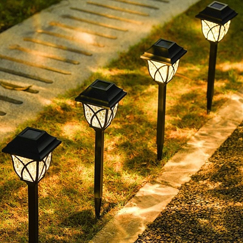 Luces solares para senderos de jardín, para exteriores, con lente de vidrio craquelado y panel integrado en la estaca