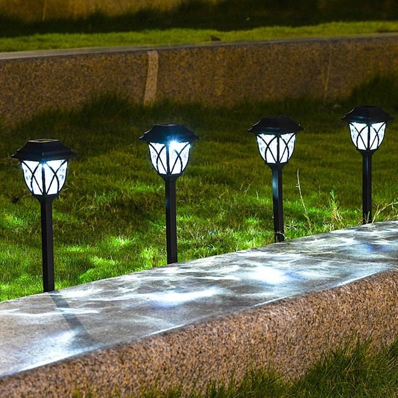 Luces solares para senderos de jardín, para exteriores, con lente de vidrio craquelado y panel integrado en la estaca