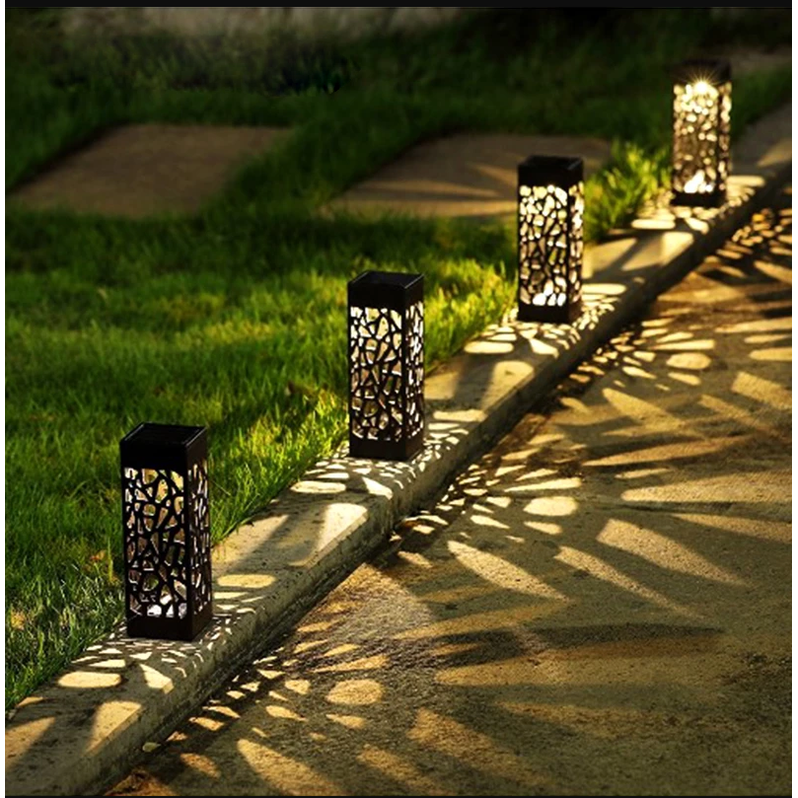 Luces solares para senderos con diseño de celosía calada para iluminar jardines, céspedes y paisajes exteriores