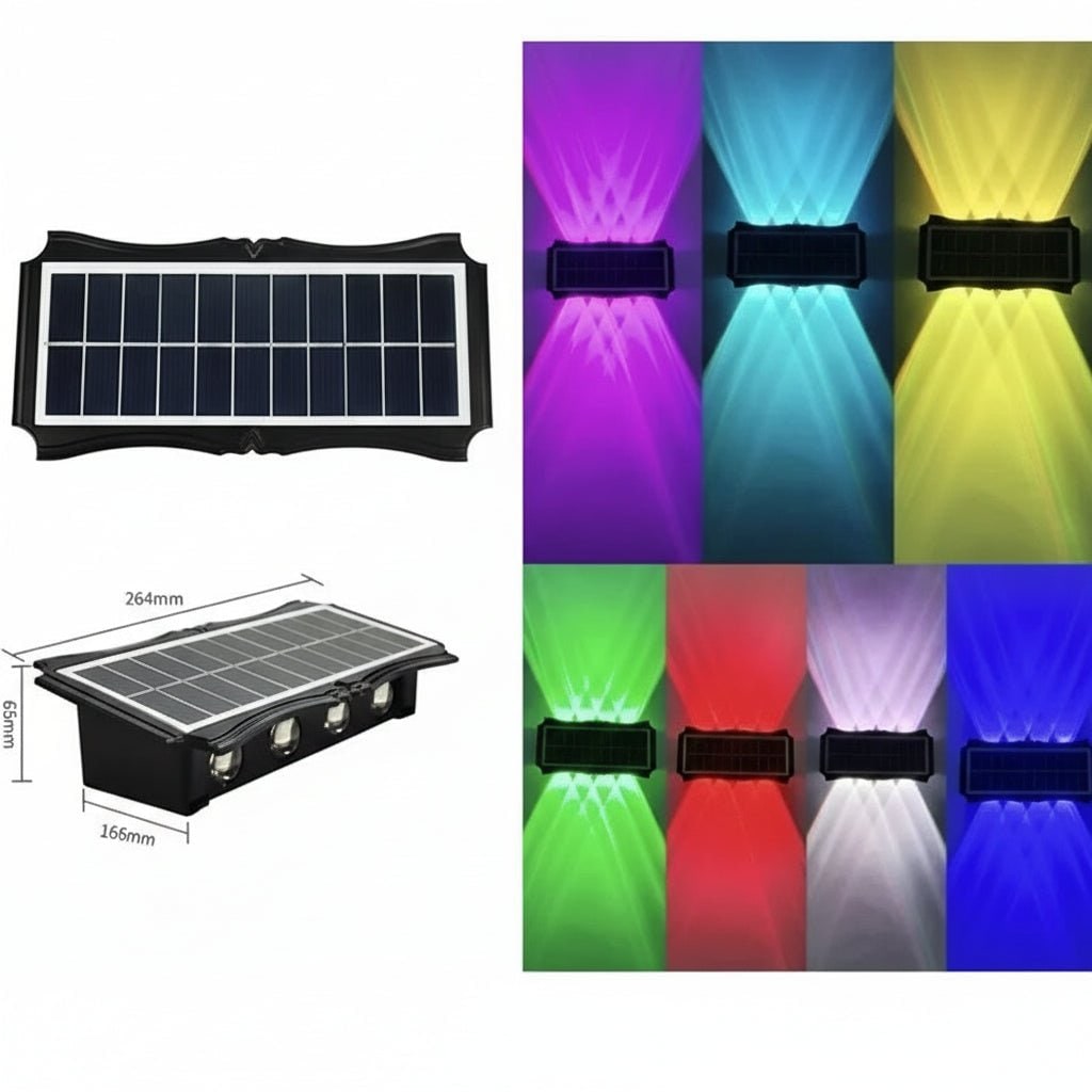 Lámparas solares de pared para exterior con iluminación hacia arriba y hacia abajo, resistentes a la intemperie y con alimentación eléctrica exterior