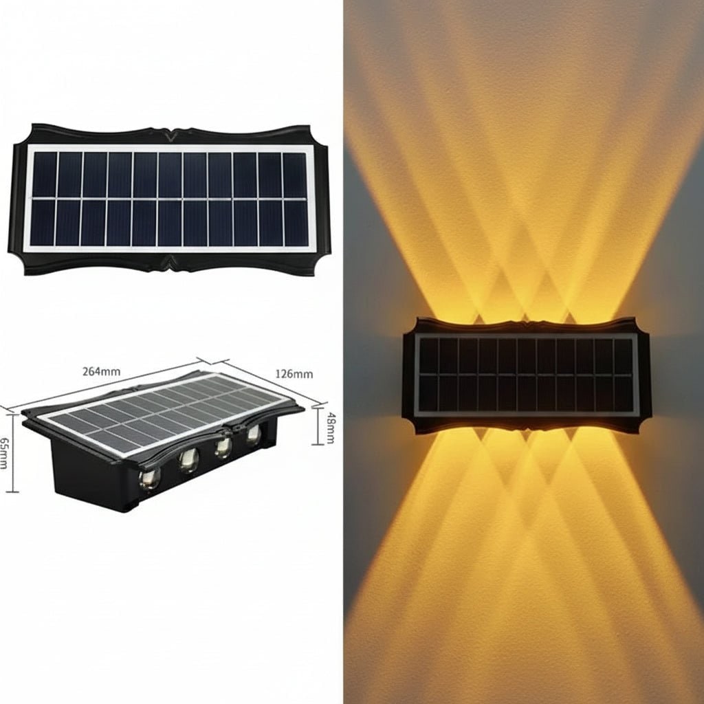Lámparas solares de pared para exterior con iluminación hacia arriba y hacia abajo, resistentes a la intemperie y con alimentación eléctrica exterior