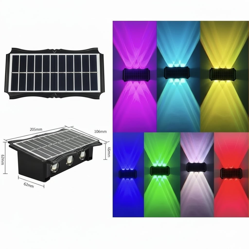 Lámparas solares de pared para exterior con iluminación hacia arriba y hacia abajo, resistentes a la intemperie y con alimentación eléctrica exterior