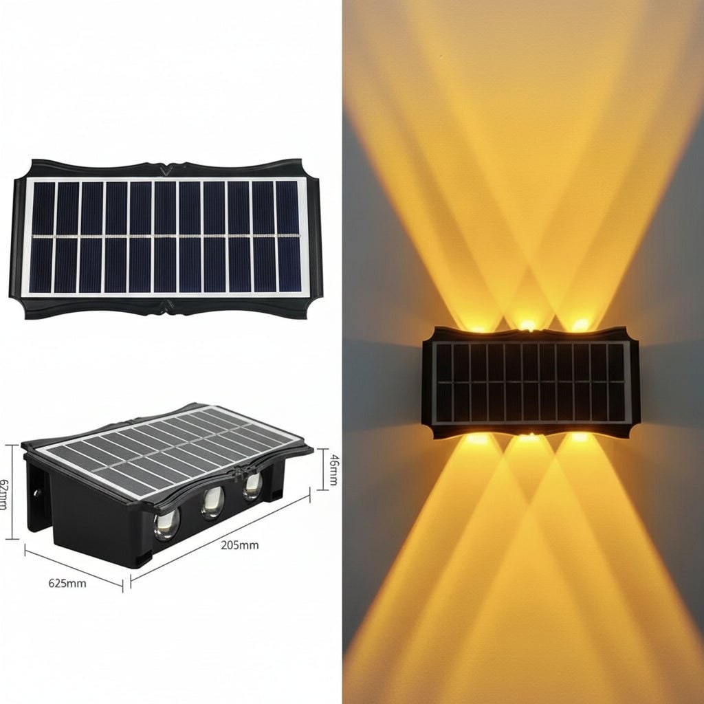 Lámparas solares de pared para exterior con iluminación hacia arriba y hacia abajo, resistentes a la intemperie y con alimentación eléctrica exterior