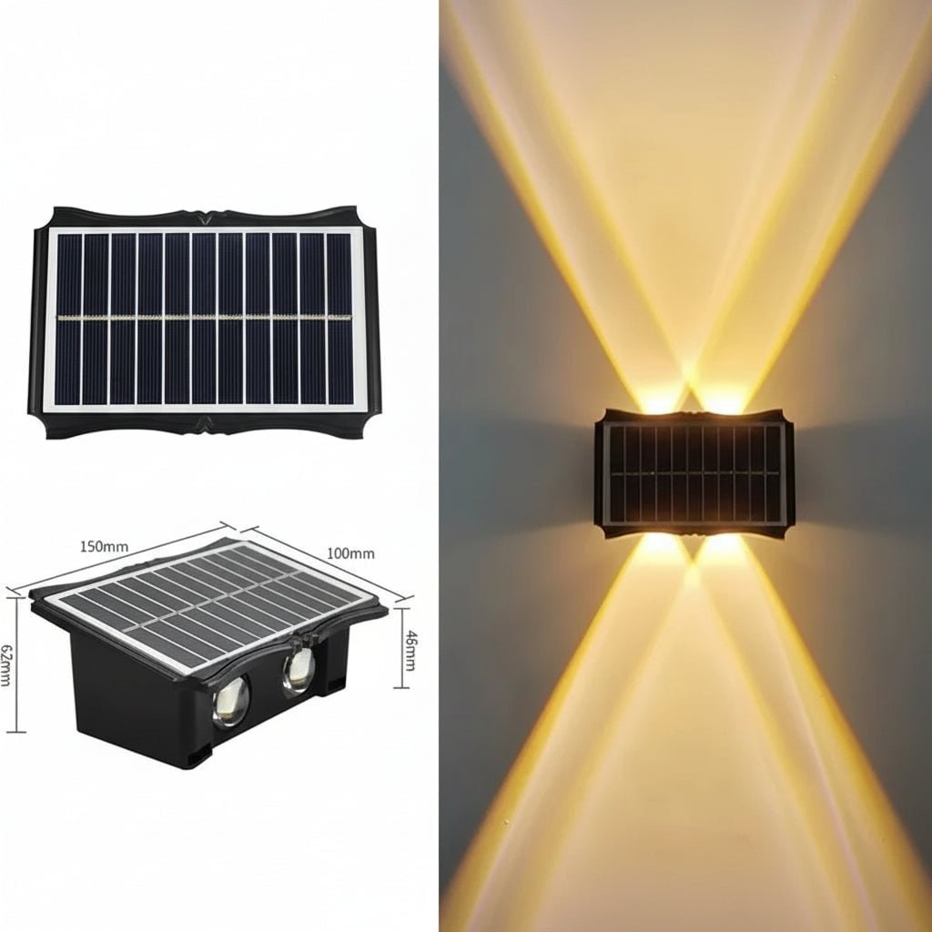 Lámparas solares de pared para exterior con iluminación hacia arriba y hacia abajo, resistentes a la intemperie y con alimentación eléctrica exterior