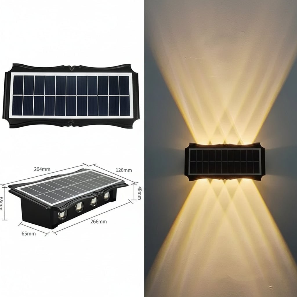 Lámparas solares de pared para exterior con iluminación hacia arriba y hacia abajo, resistentes a la intemperie y con alimentación eléctrica exterior