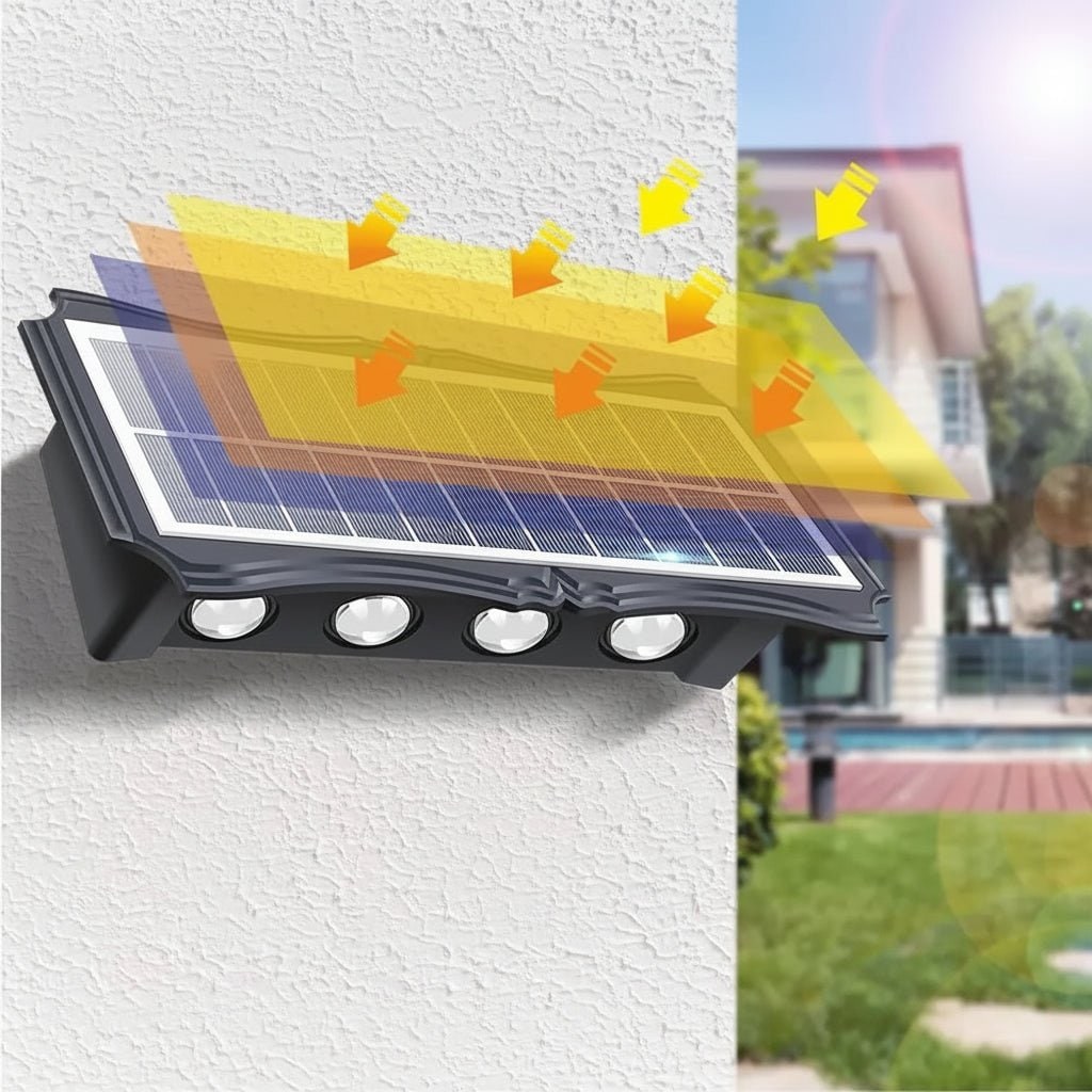 Lámparas solares de pared para exterior con iluminación hacia arriba y hacia abajo, resistentes a la intemperie y con alimentación eléctrica exterior