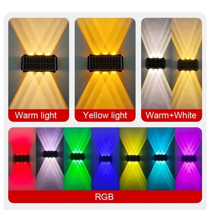 Lámparas solares de pared para exterior con iluminación hacia arriba y hacia abajo, resistentes a la intemperie y con alimentación eléctrica exterior