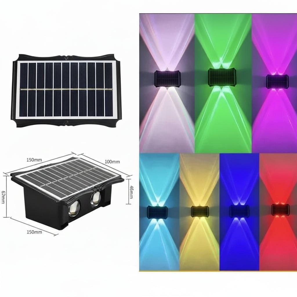 Lámparas solares de pared para exterior con iluminación hacia arriba y hacia abajo, resistentes a la intemperie y con alimentación eléctrica exterior
