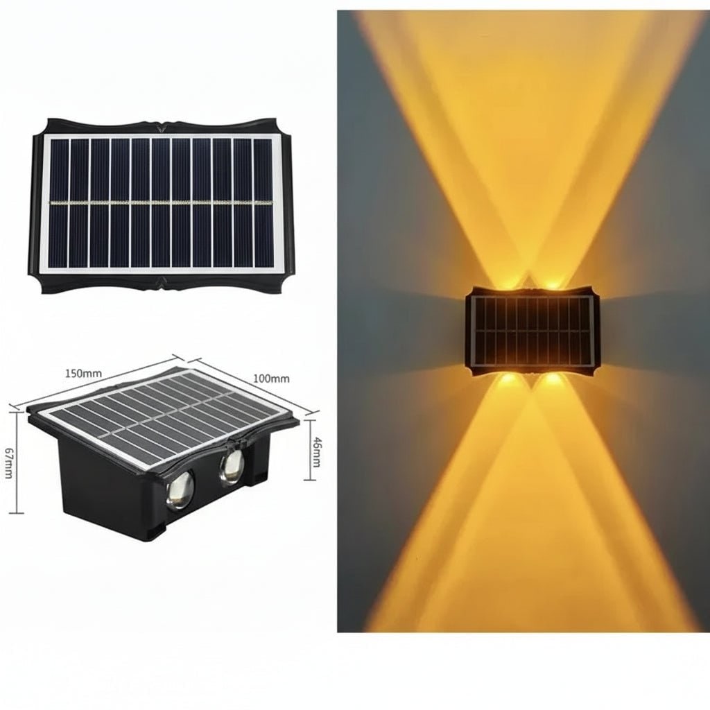 Lámparas solares de pared para exterior con iluminación hacia arriba y hacia abajo, resistentes a la intemperie y con alimentación eléctrica exterior