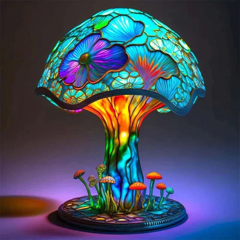 Lámpara de mesa de vidrio emplomado con pantalla decorativa de resina verde y efecto, con luz LED cálida