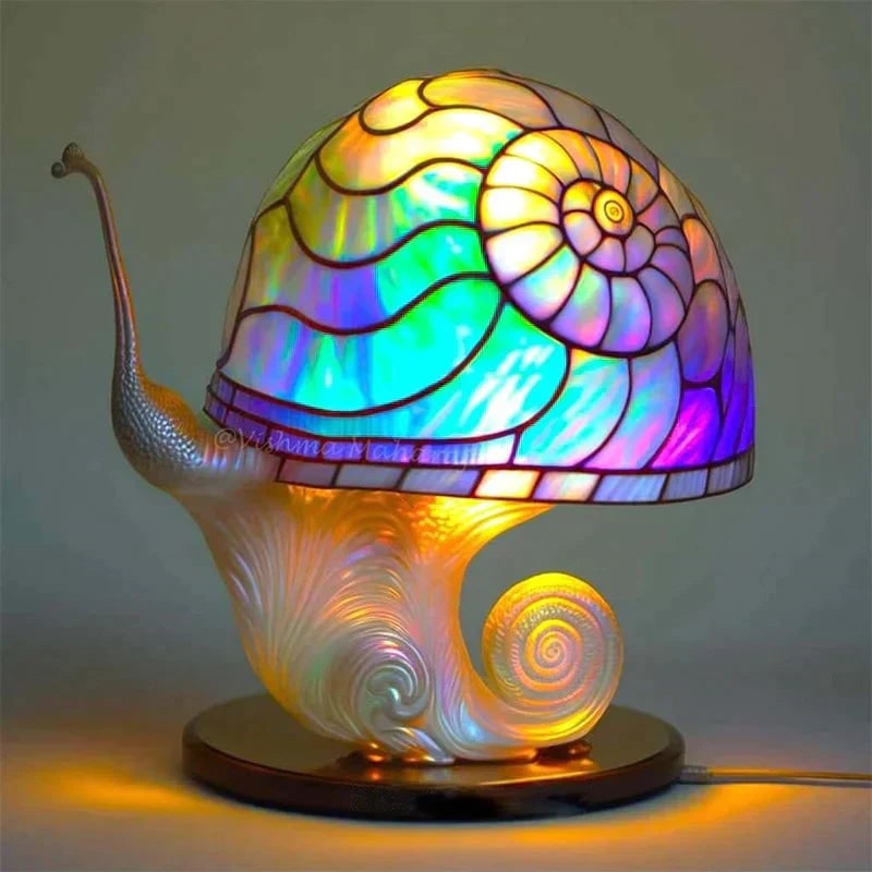 Lámpara de mesa de vidrio emplomado con pantalla decorativa de resina verde y efecto, con luz LED cálida