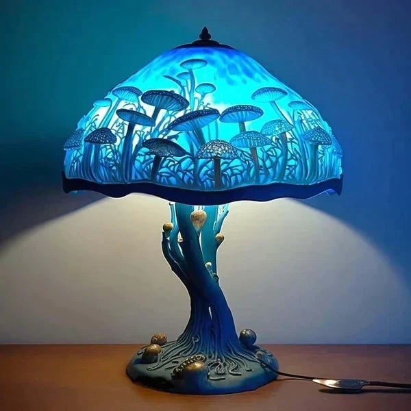Lámpara de mesa de vidrio emplomado con pantalla decorativa de resina verde y efecto, con luz LED cálida