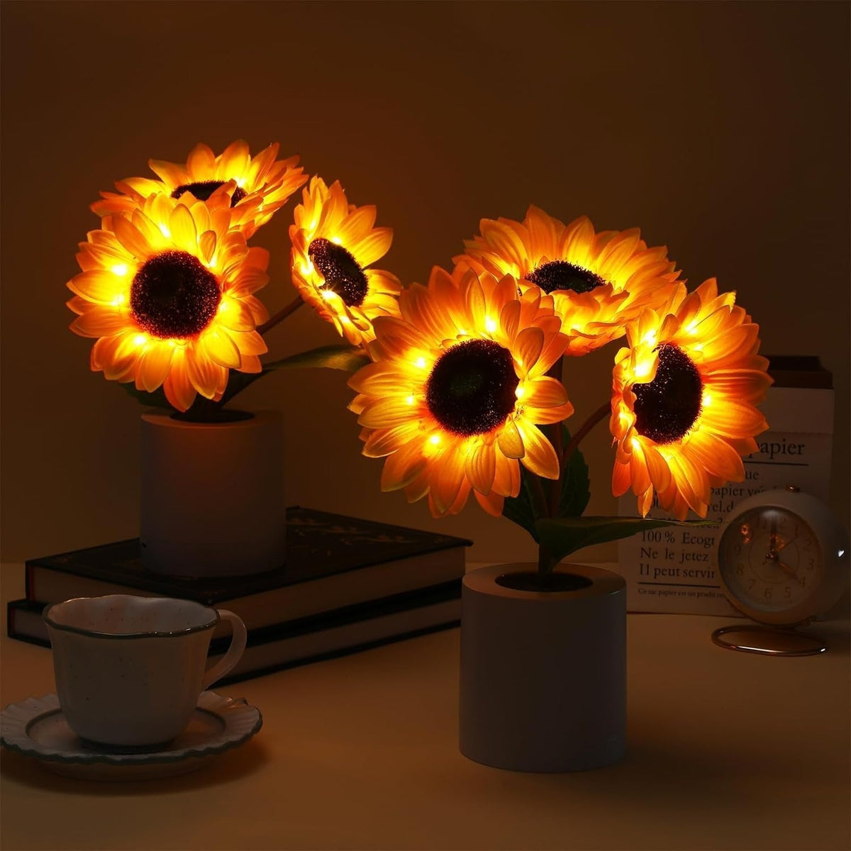 Lámpara de acento LED estilo girasol con luz cálida decorativa