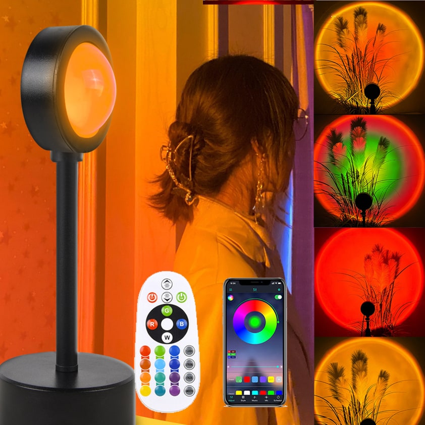 Lámpara proyectora de atardeceres, luz nocturna LED con soporte ajustable para dormitorio y estrellas