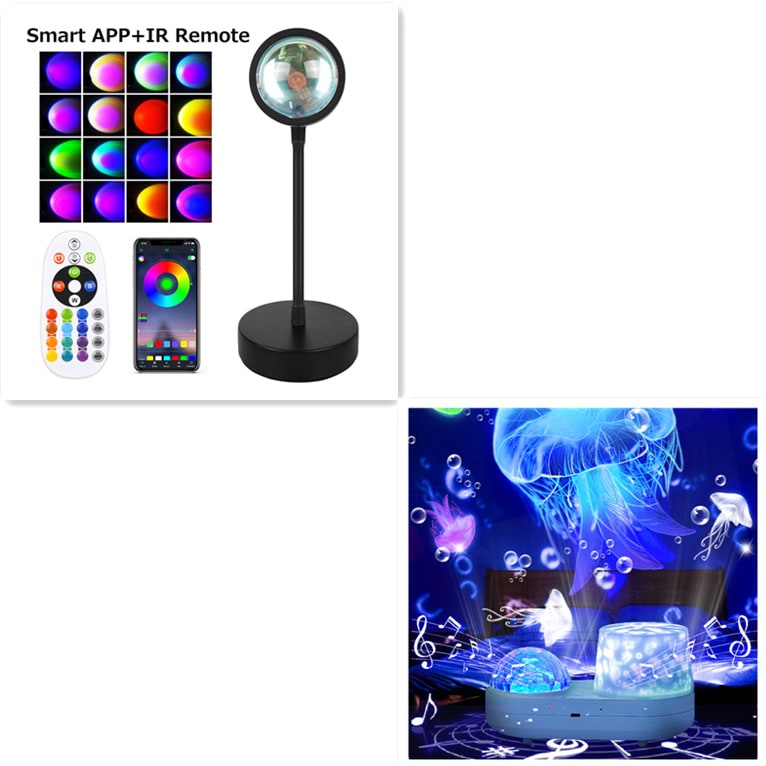 Lámpara proyectora de atardeceres, luz nocturna LED con soporte ajustable para dormitorio y estrellas