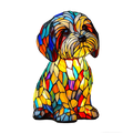 Lámpara de mesa con perro animal, mosaico de vidrieras de resina, luz nocturna iluminada