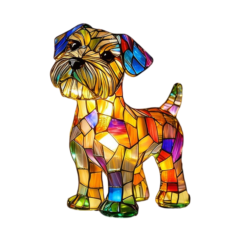 Lámpara de mesa con perro animal, mosaico de vidrieras de resina, luz nocturna iluminada