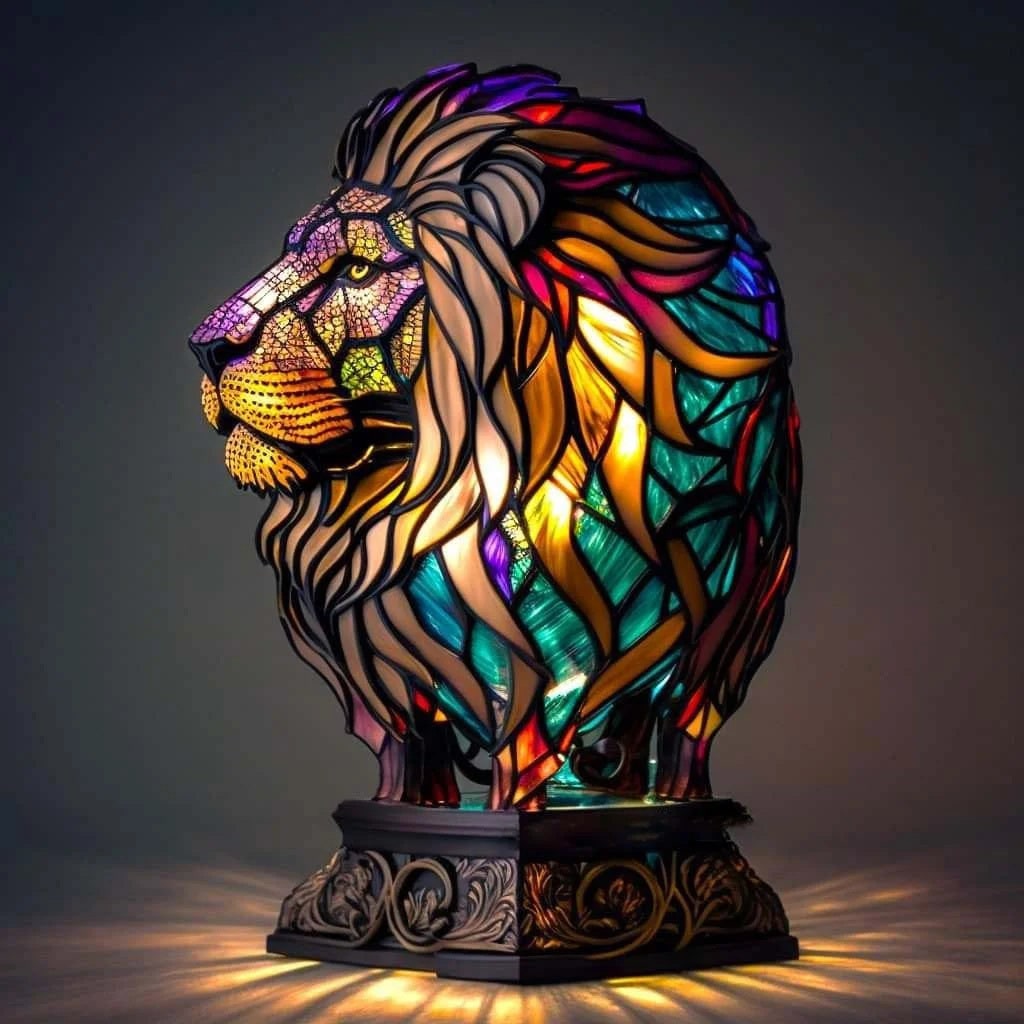 Lámpara de mesa con animal, mosaico de vidrieras y luz decorativa estilo Tiffany