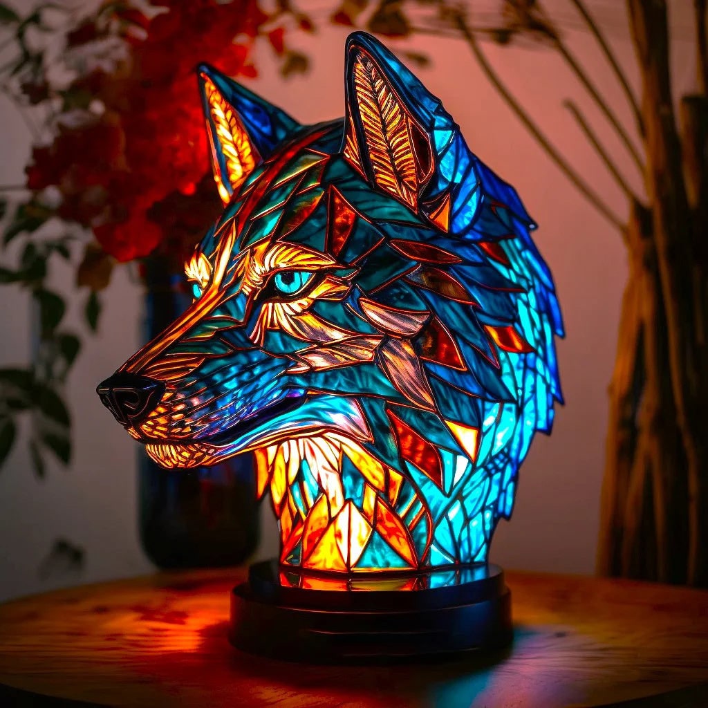 Lámpara de mesa con vitrales estilo Tiffany, animal y paneles de mosaico
