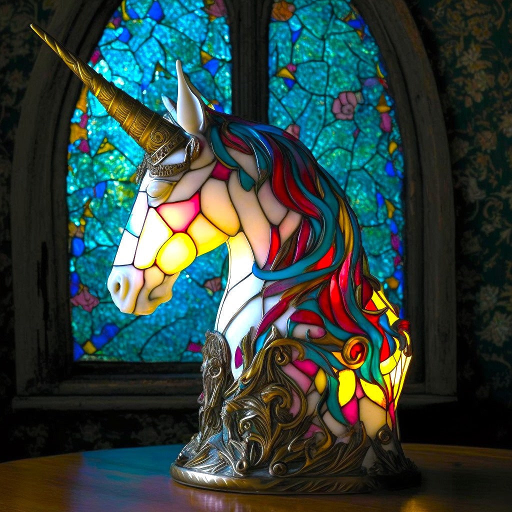 Lámpara de mesa con vitrales estilo Tiffany, animal y paneles de mosaico