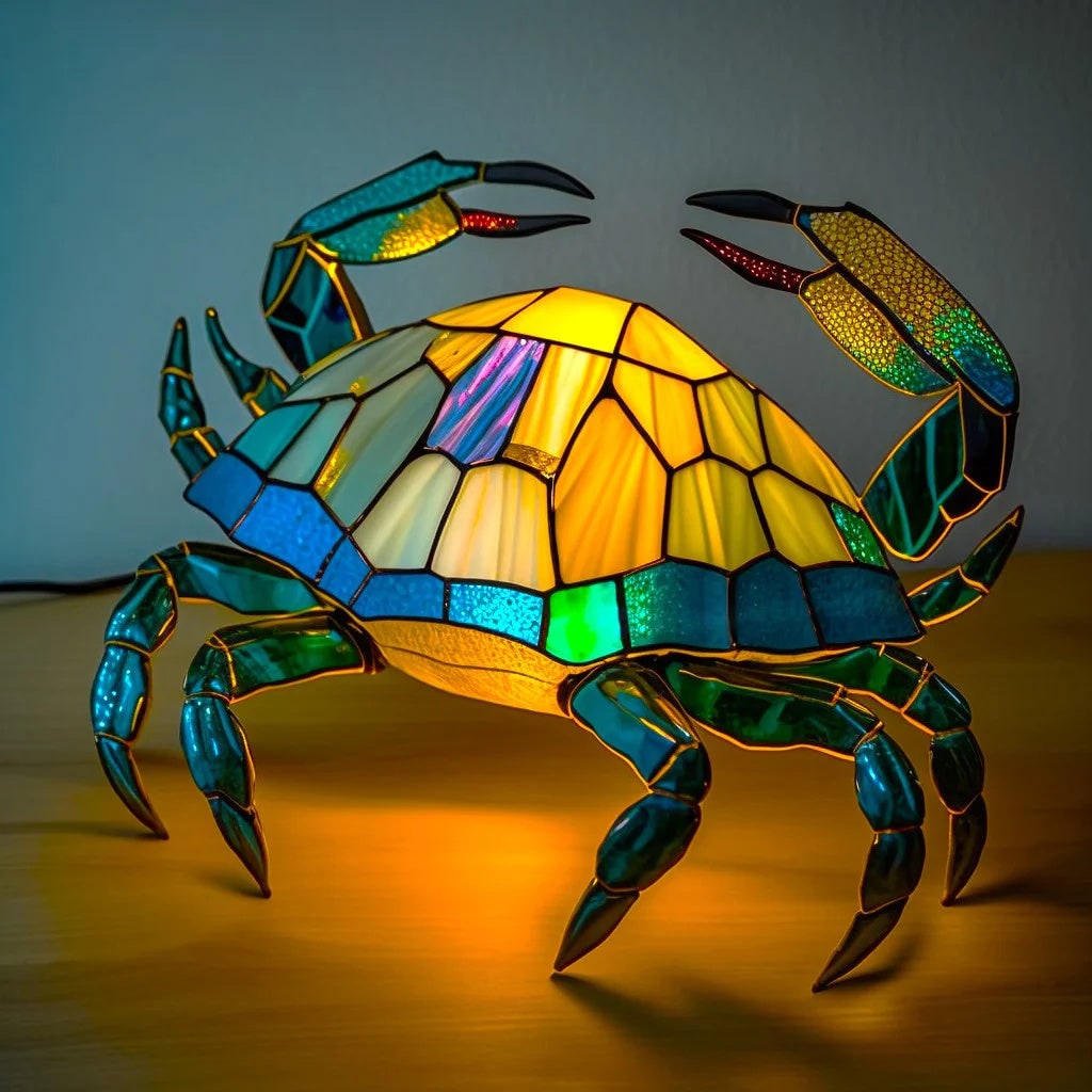 Lámpara de mesa con vitrales estilo Tiffany, animal y paneles de mosaico