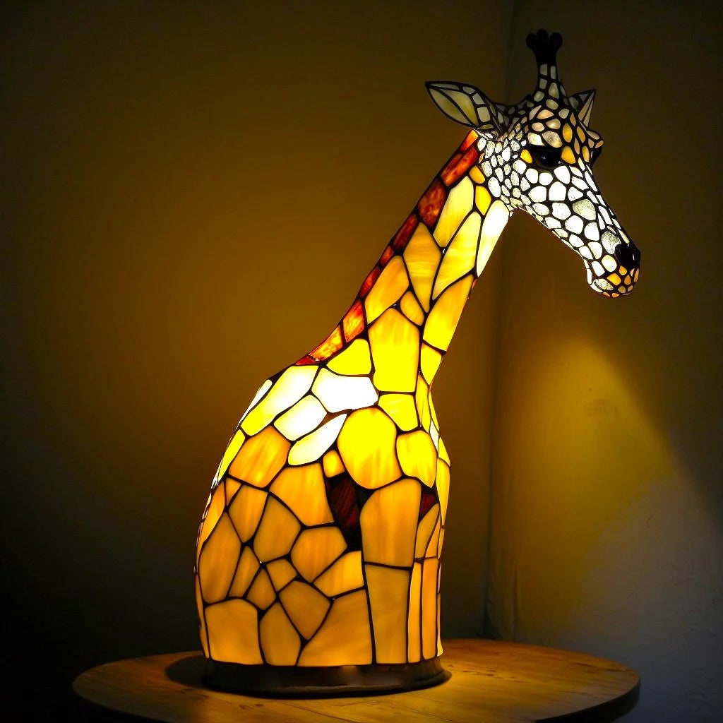Lámpara de mesa con vitrales estilo Tiffany, animal y paneles de mosaico