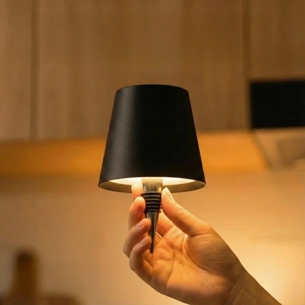 Lámpara de mesa inalámbrica de metal con diseño de botella, LED recargable y portátil