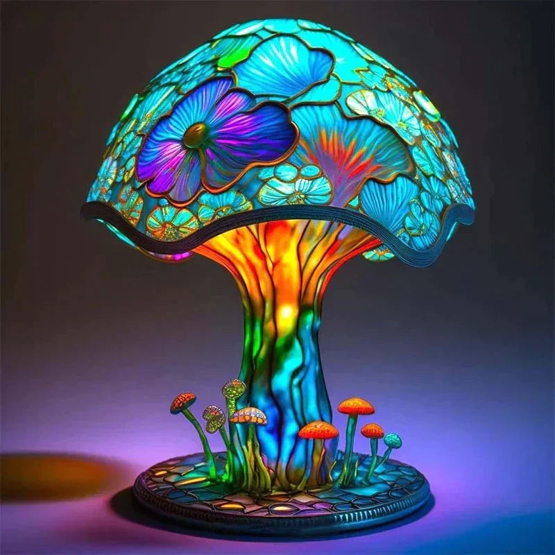Lámpara de mesa con vidriera ambiental, brillo decorativo vibrante