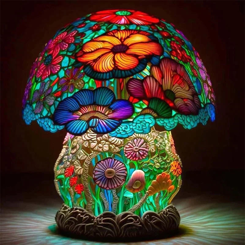 Lámpara de mesa con vidriera ambiental, brillo decorativo vibrante