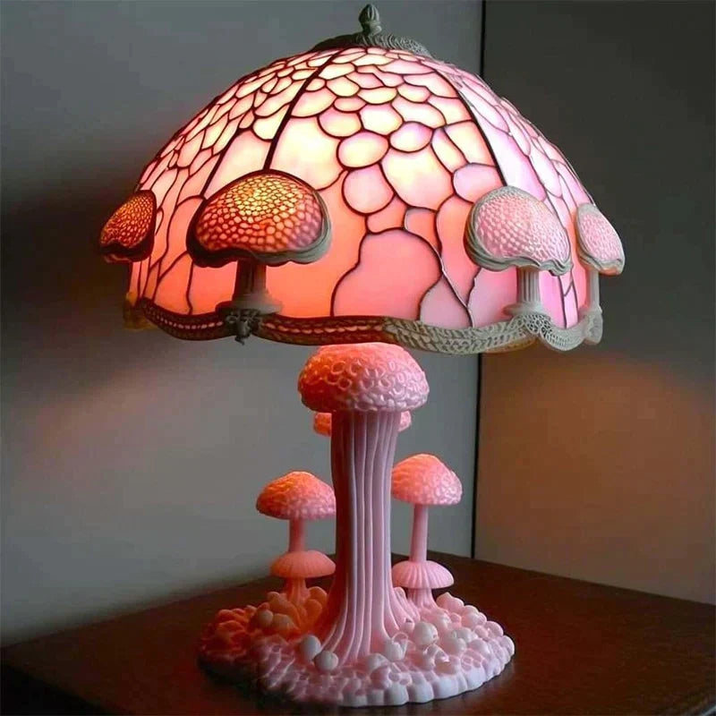 Lámpara de mesa con vidriera ambiental, brillo decorativo vibrante