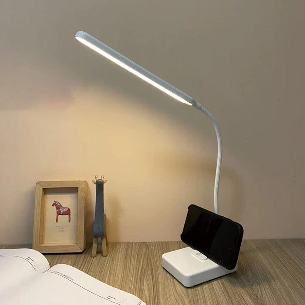 Lámpara de escritorio con brazo flexible, recargable y luz ajustable
