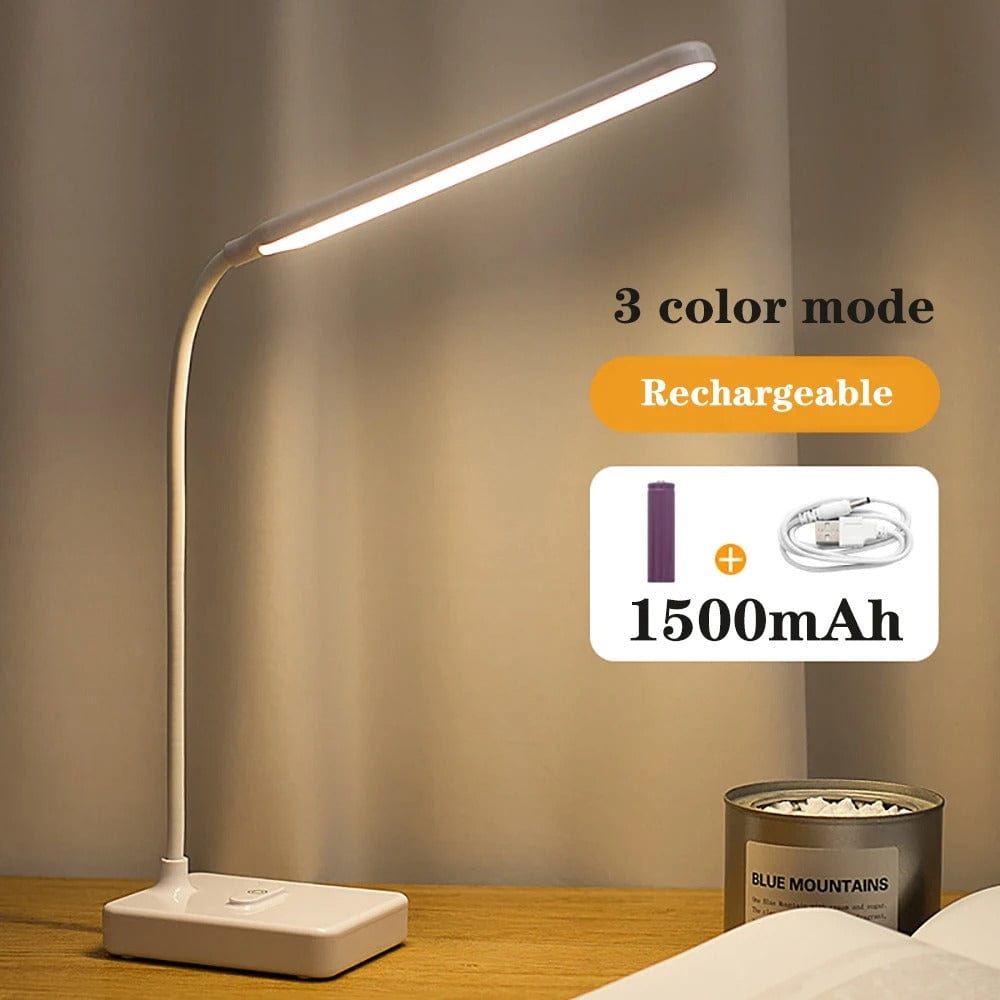 Lámpara de escritorio con brazo flexible, recargable y luz ajustable
